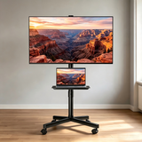 Atilioo Rolling TV Stand on Wheels, Mobile TV Cart for 23-60" Screen, Adjustable Tilt & Height, Easy to Use, Holds Up to 88lbs, Portable Floor Stand for Living Room Outdoor, Max VESA 400x400mm, Black