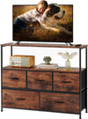 Atilioo 5 Drawer Dresser, Fabric Storage Chest with TV Stand, Open Shelf, Adjustable Feet, Bedroom or Living Room, Black