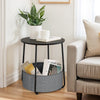 IULULU Small Round Side Table with Fabric Basket, Steel Frame