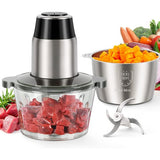 Haysky Electric Food Processors, Meat Grinder & Vegetable Chopper, 8 Cups Dual-Bowls, Stainless Steel Blades, Black