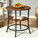 Atilioo Round Side Table, 2-Tier Sturdy End Table, Nightstand with Steel Frame for Small Space, Brown
