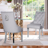 IULULU Dining Chairs Set of 2 with Stainless Steel Legs and Lion Head Handles