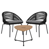 IULULU 3-Piece Outdoor Bistro Set, All-Weather Woven Rope Patio Furniture with Cushions & Table