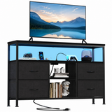 ACCVER Dresser for Bedroom TV Stand with Storage Entertainment Center Dresser with 4 Fabric Drawers with Open Storage Shelf for Bedroom Living Room Hallway, Black