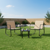 Atilioo 3 Piece Patio Rocking Furniture Set, Textilene Outdoor Furniture Set with Chairs & Table, Conversation Set for Lawn, Garden, Balcony, Yard, Poolside, Brown