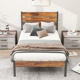 Atilioo Full Bed Frame with Headboard, Metal Mattress Foundation Headboard, No Box Spring Needed, Noise-Free, Brown