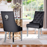 IULULU Dining Chairs Set of 2 with Stainless Steel Legs and Lion Head Handles