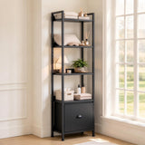 5 Tier Bookcase, Sturdy Bookshelf, Wood Metal Storage Organizer for Living Room, Bedroom, Home Office, Easy to Assemble, Black