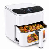 LIFERECORD Flat Air Fryer 4QT w/ Digital Touch Controls & Easy-View Window, Non‑Stick Dishwasher Safe Basket, 1500W, 8 Food Presets, Overheat Protection & Auto Shut‑Off, White