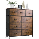 ACCVER 9-Drawer Fabric Dresser with Wood Top & Metal Frame, Closet and Chest for Bedroom, Clothes Storage Organizer, for Living Room, Apartment,Brown