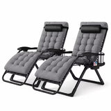 LIFERECORD Zero Gravity Chair Set of 2, Patio Folding Recliner with Removable Cushion Portable Reclining Chairs with Cup Holder Trays for Outdoor, Dark Grey