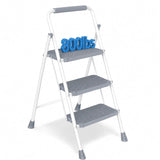 LIFERECORD 3 Step Ladder, Heavy Duty Step Stool with Safe Anti-Slip Pedals, Compact Steel Folding Ladder for Home, Kitchen&Garage 800lbs Capacity, Grey