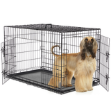 Double Door Dog Crate Folding Metal Wire Pet Kennel with Divider Panel & Leak-Proof Tray Black