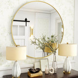 24 inch Circle Mirror, Round Mirror with Black Metal Frame, Hanging Wall Mounted Mirror for Living Room, Bedroom, Over Sink, Vanity