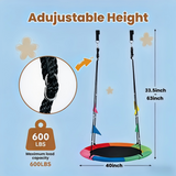 Atilioo 40" Flying Saucer Swing, 600lb Capacity Tree Swing with 600D Oxford, Adjustable Height, Easy Setup Backyard Play Equipment for Kids, Rainbow