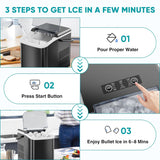 Atilioo Countertop Ice Maker with Handle, Ice in 6Mins, 26 Lbs/24H, 2 Sizes Bullet, Portable Ice Maker Machine with Self-Cleaning for Home/Bar/Camping/RV, Black