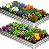 Atilioo 8x4x1ft Raised Garden Bed, Outdoor Metal Planter Box for Vegetables, Flowers, Herbs, Galvanized Non Toxic Materials, Silver