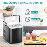 Atilioo Countertop Ice Maker with Handle, Ice in 6Mins, 26 Lbs/24H, 2 Sizes Bullet, Portable Ice Maker Machine with Self-Cleaning for Home/Bar/Camping/RV, Black