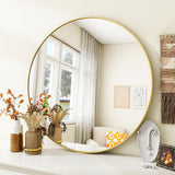 24 inch Circle Mirror, Round Mirror with Black Metal Frame, Hanging Wall Mounted Mirror for Living Room, Bedroom, Over Sink, Vanity