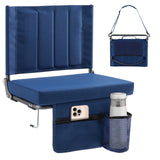 LIFERECORD Foldable Stadium Seat with Back Support, Thick Seat Cup Holders, Storage Pockets- Portable Heavy-Duty Steel Frame Chair for Family, Sports Games, Concerts, Camping, Blue