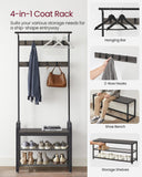 Atilioo Coat Rack Storage Shelf Shoe Bench for Entryway, Bedroom, Heavy Durdy Hall Tree with 9 Hooks & a Hanging Rod for Coats, Hats, Bags
