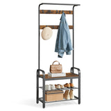 Atilioo Coat Rack Storage Shelf Shoe Bench for Entryway, Bedroom, Heavy Durdy Hall Tree with 9 Hooks & a Hanging Rod for Coats, Hats, Bags