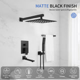 Atilioo Shower Faucet Set, 10" High Pressure Rain Shower Head with Handheld Spray, Wall Mounted, Adjustable Temperature, Rough-in Valve Body and Trim Kit
