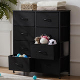 Atilioo 5 Drawer Dresser, Fabric Storage Chest with TV Stand, Open Shelf, Adjustable Feet, Bedroom or Living Room, Black