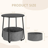 IULULU Small Round Side Table with Fabric Basket, Steel Frame