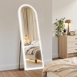 IULULU Full-Length Mirror with LEDs, Aluminum Frame, 3-Color Dimmable Light for Bedroom