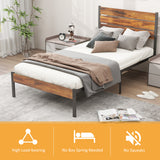 Atilioo Full Bed Frame with Headboard, Metal Mattress Foundation Headboard, No Box Spring Needed, Noise-Free, Brown