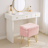 IULULU Vanity Stool, Faux Fur-Padded, 4-Legged Stool with Anti-Slip Feet, Ideal for Makeup or as a Footrest