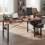 Atilioo 40" Computer Desk, PC Table with 2 Fabric Drawers & Headphone Hook, Sturdy Metal Frame, Easy Assembly for Home Office, Black