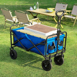 Atilioo Collapsible Wagon Cart - Heavy Duty Folding Utility Cart with 220lbs Capacity & All-Terrain Wheels - Portable Garden Beach Wagon for Sand, Camping, Shopping, Fishing, Outdoor Use, Blue