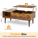 IULULU Lift Top Coffee Table - Wooden Table with Shelf & Compartment for Living Room