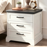 Atilioo Farmhouse Nightstand with Charging Station & USB Ports, Heavy Duty Wood Bedside Table with 2 Drawers, White