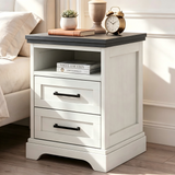 Atilioo Farmhouse Nightstand with Charging Station & USB Ports, Heavy Duty Wood Bedside Table with 2 Drawers, White