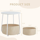 IULULU Small Round Side Table with Fabric Basket, Steel Frame