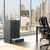 Atilioo 7 Drawer Chest, Wood Dresser with Wheels, Sturdy Storage Cabinet, Perfect for Home Office or Bedroom, Black