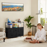 Atilioo 5 Drawer Dresser, Fabric Storage Chest with TV Stand, Open Shelf, Adjustable Feet, Bedroom or Living Room, Black