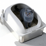 Atilioo Stainless Steel Cat Litter Box with Lid, Metal Litter Pan High Sided, Anti-Urine Leakage, Easy Clean, Never Absorbs Odors, Include Scoop & Mat, Black