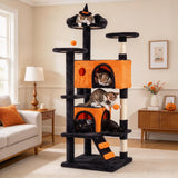 Atilioo 54" Cat Tree Tower with Sisal Scratching Post, Multi-Level Pet Furniture Cat Condo, Easy to Assembly, Black-Orange, Christmas