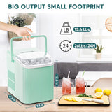 IULULU Portable Ice Maker, 9 Cubes/6 Mins, 26.5lbs/24Hrs, Self-Cleaning, Quiet, with Scoop, Basket, Handle for Parties
