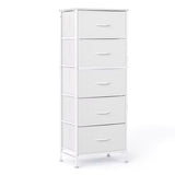 ACCVER Dresser for Bedroom 5 Storage drawer, Fabric Closet Chests Organizer Tower with Wooden Top Metal Frame for Living Room Hallway Entryway, White