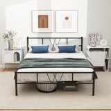 IULULU Bed Frame with Headboard,  Metal Platform, Noise-Free Heavy-Duty Steel Slat Mattress Foundation, No Box Spring Required - Black