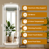 IULULU Full-Length Mirror with LEDs, Aluminum Frame, 3-Color Dimmable Light for Bedroom