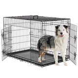 Double Door Dog Crate Folding Metal Wire Pet Kennel with Divider Panel & Leak-Proof Tray Black