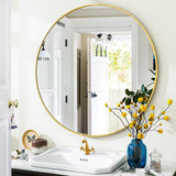 24 inch Circle Mirror, Round Mirror with Black Metal Frame, Hanging Wall Mounted Mirror for Living Room, Bedroom, Over Sink, Vanity