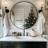 24 inch Circle Mirror, Round Mirror with Black Metal Frame, Hanging Wall Mounted Mirror for Living Room, Bedroom, Over Sink, Vanity