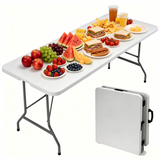 Atilioo 4FT Outdoor Folding Table, No Assembly Waterproof Portable Camping Desk with Carrying Handle, White